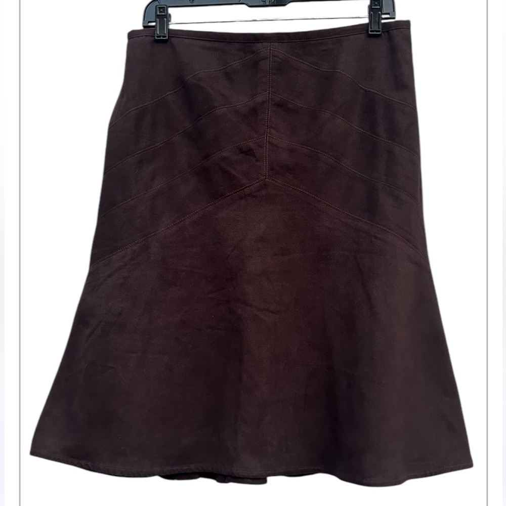 LOFT NWOT Women’s Faux Suede Paneled Flare Trumpet Lined Brown Skirt Size: 10